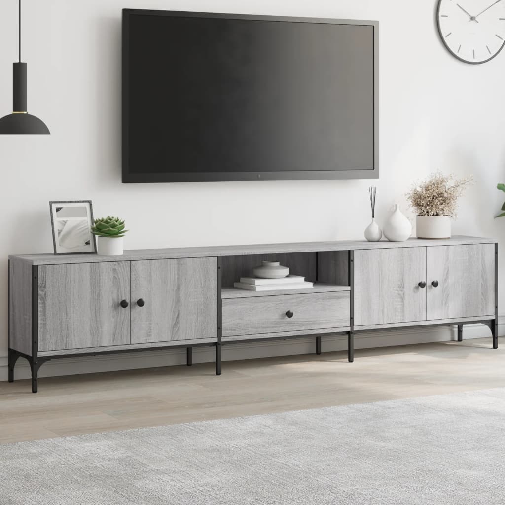 Tv-meubel met lade 200x25x44 cm bewerkt hout eikenkleur