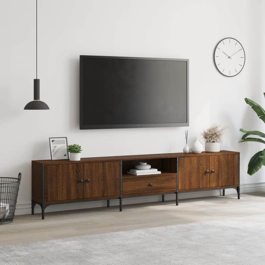 Meuble TV avec tiroir 200x25x44 cm finition bois couleur chêne