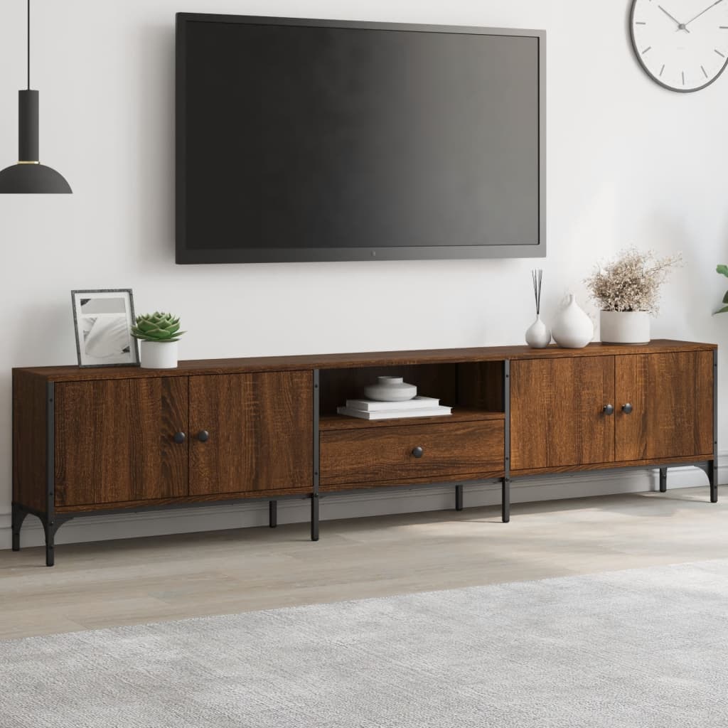 Meuble TV avec tiroir 200x25x44 cm finition bois couleur chêne