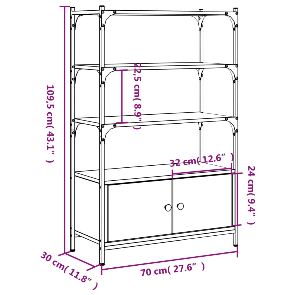 Boekenkast 3-laags 70x30x109,5 cm bewerkt hout