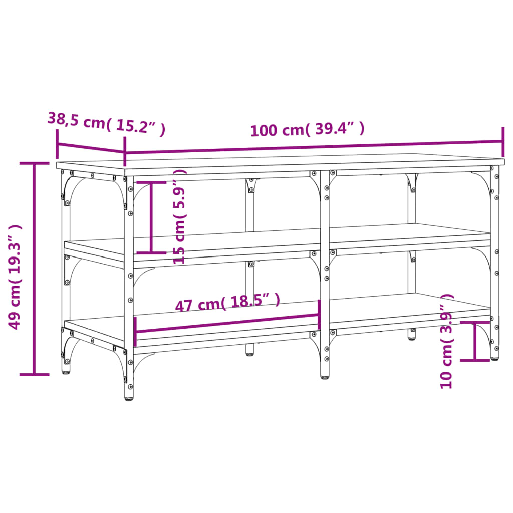 Schoenenbankje 100x38,5x49 cm bewerkt hout eikenkleurig