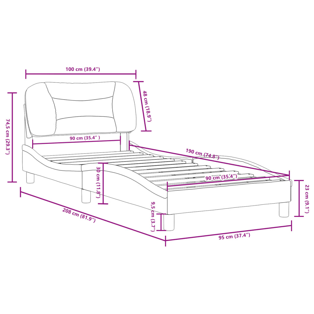 Bedframe met hoofdbord kunstleer 90x190 cm