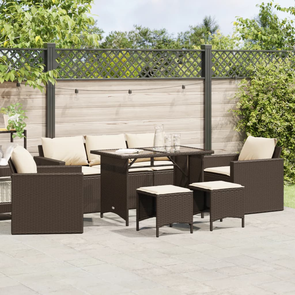 6-delige Loungeset met kussens poly rattan