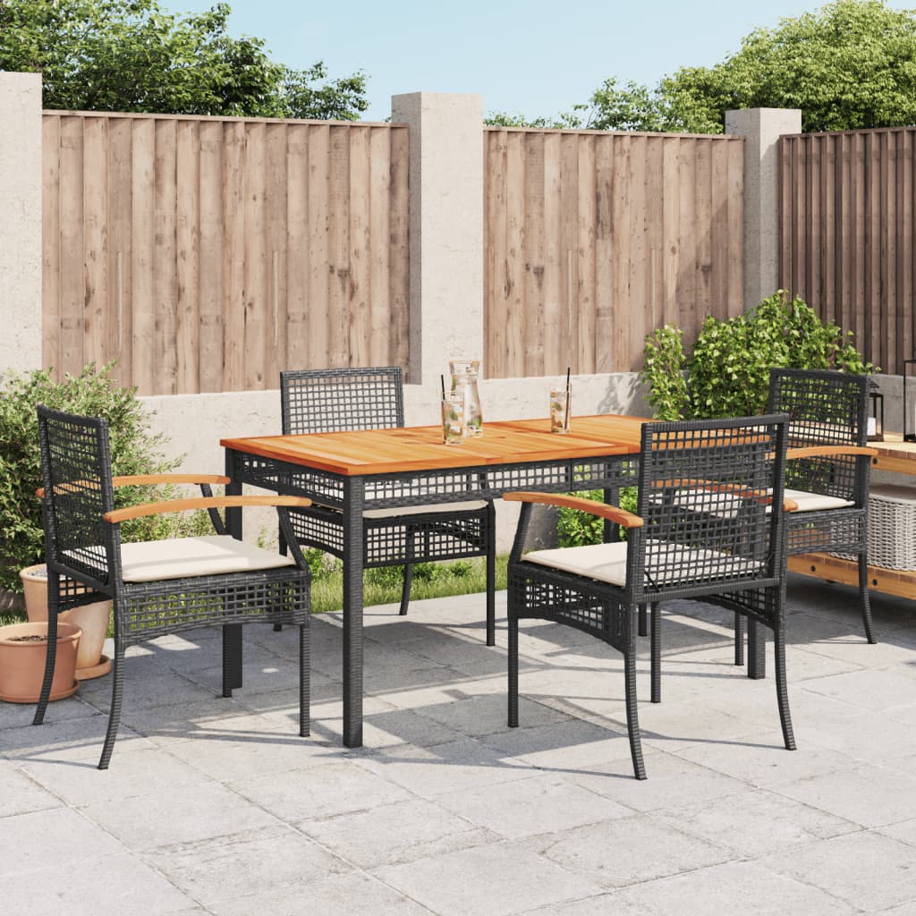 5-delige Tuinset met kussens poly rattan zwart