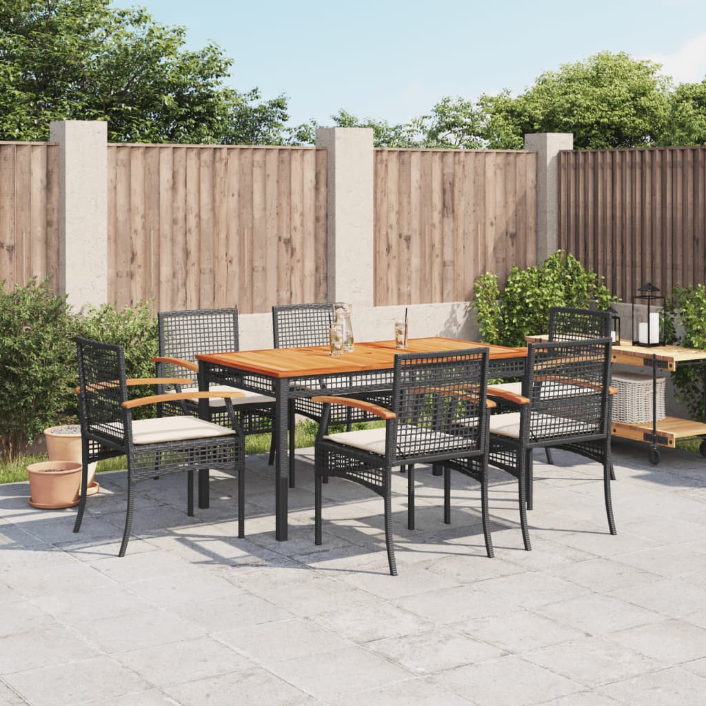 5-delige Tuinset met kussens poly rattan zwart