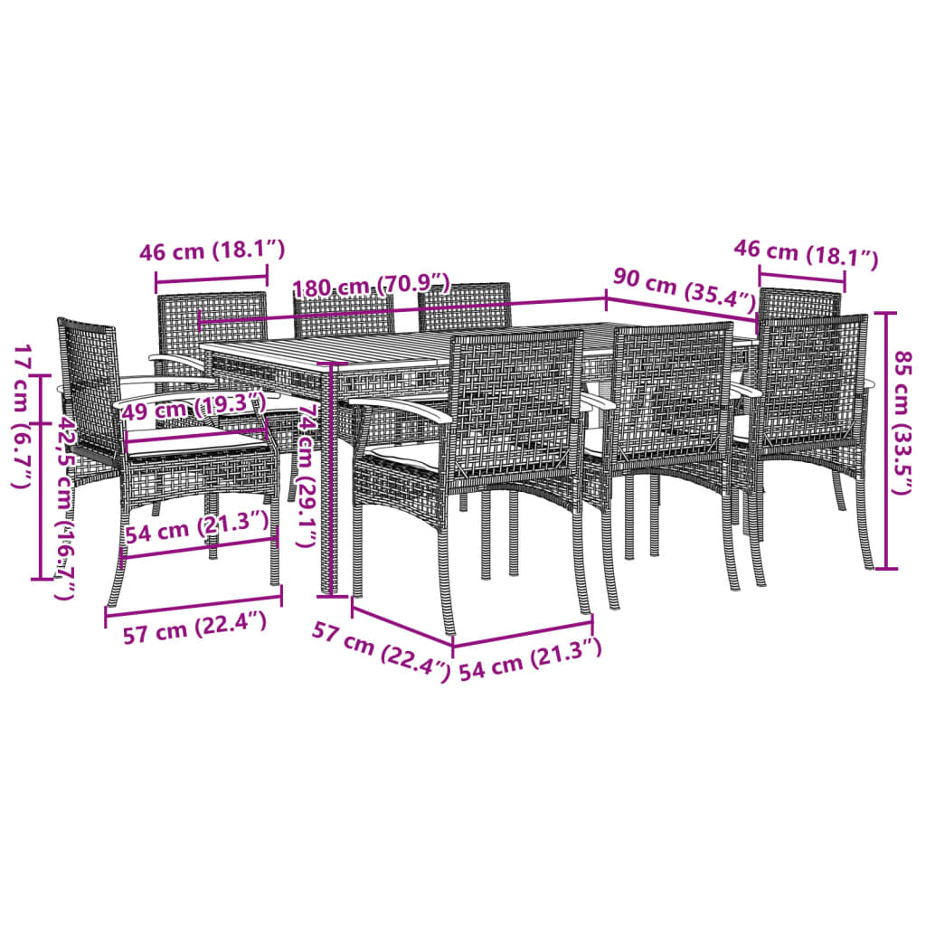 5-delige Tuinset met kussens poly rattan zwart