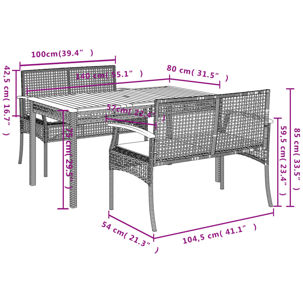 5-delige Tuinset met kussens poly rattan zwart