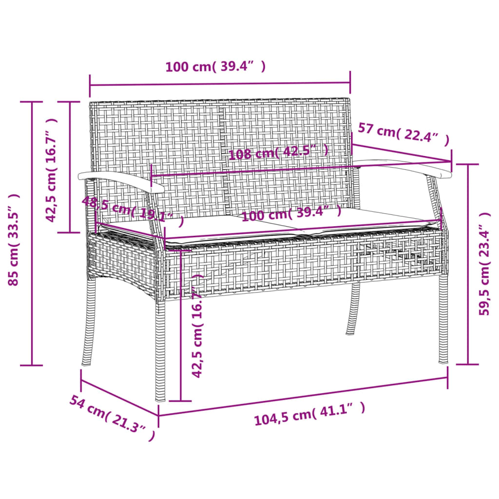 5-delige Tuinset met kussens poly rattan zwart