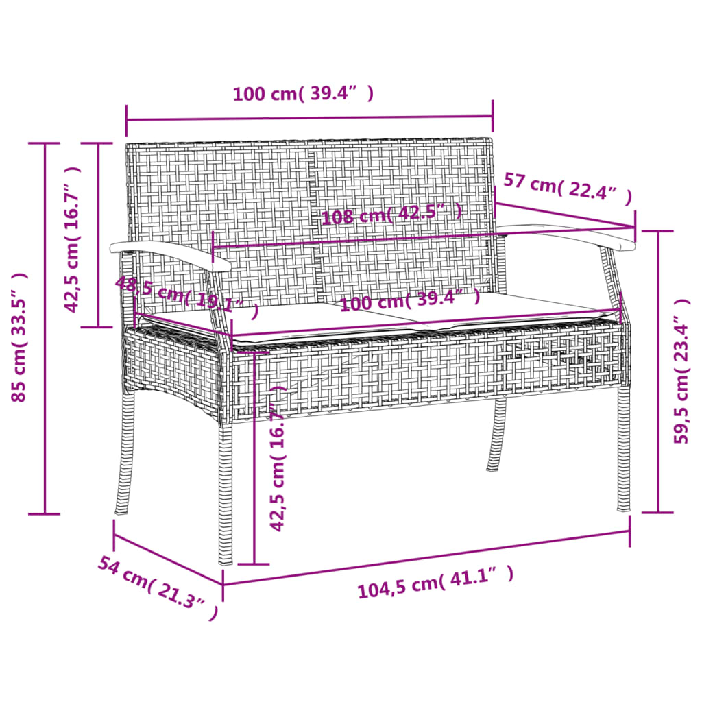 5-delige Tuinset met kussens poly rattan zwart