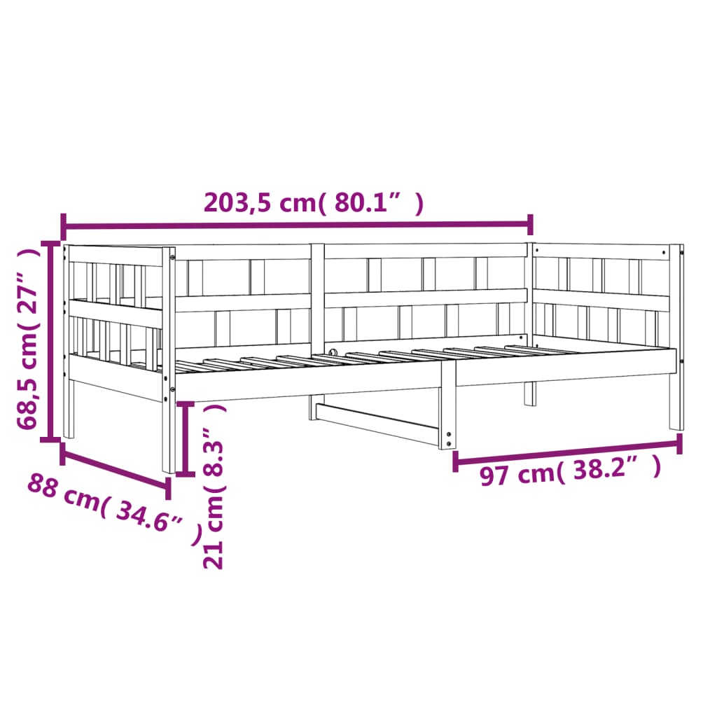 Slaapbank massief grenenhout 80x200 cm