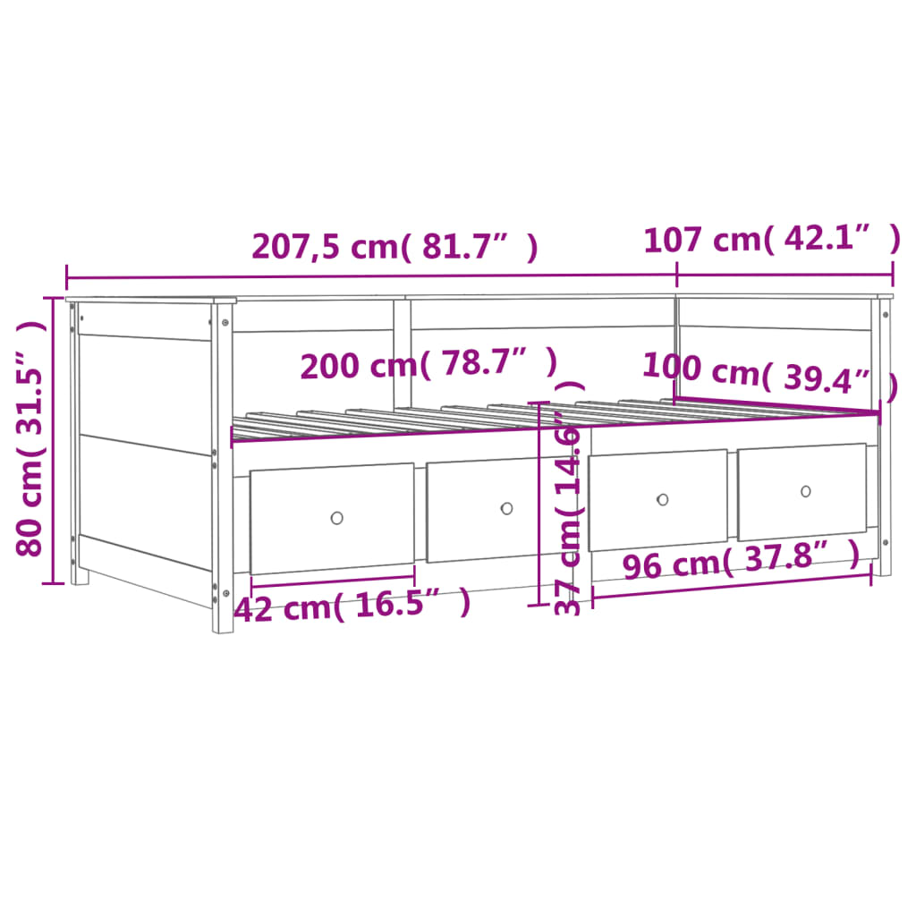 Slaapbank 80x200 cm massief grenenhout