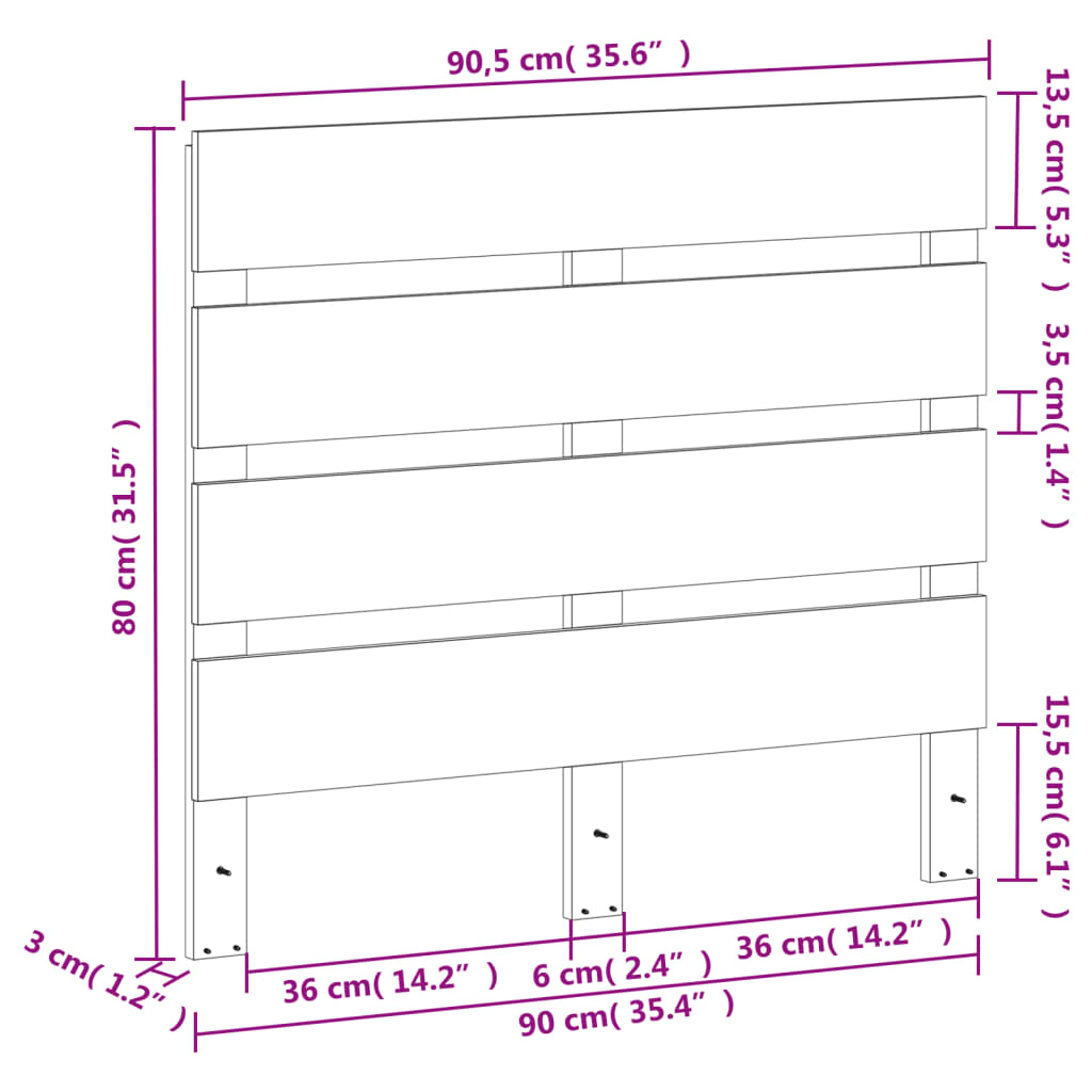 Hoofdbord 135x3x80 cm massief grenenhout