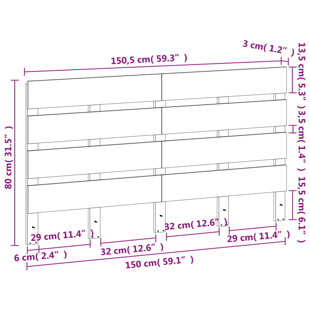 Hoofdbord 135x3x80 cm massief grenenhout