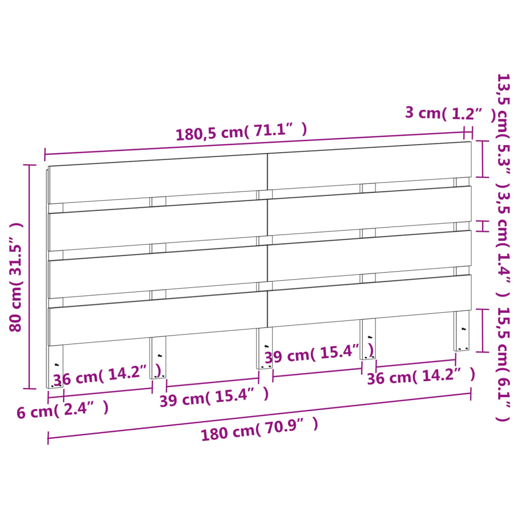 Hoofdbord 135x3x80 cm massief grenenhout