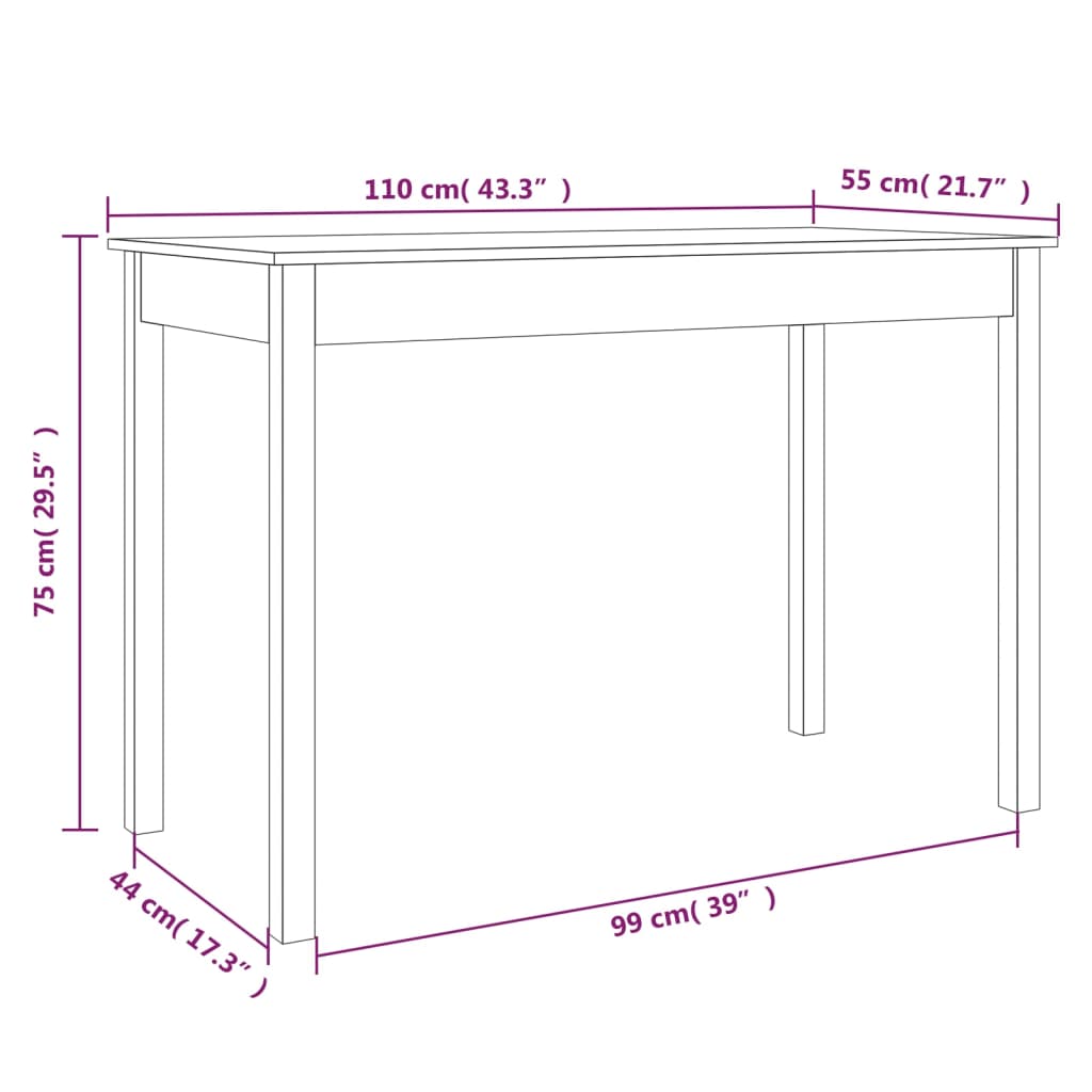 Eettafel 110x55x75 cm massief grenenhout