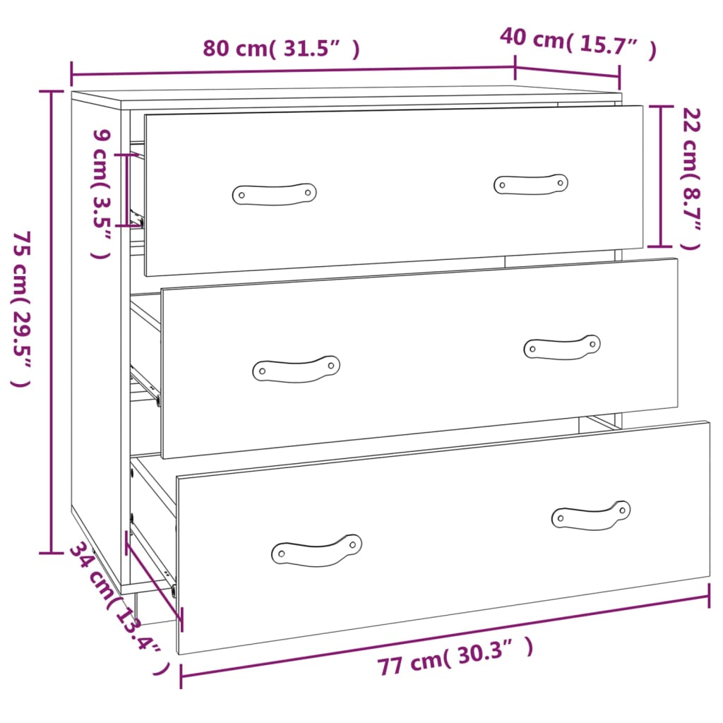 Buffet 80x40x75 cm en bois de pin massif