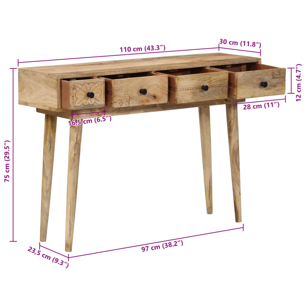 Table console 110x30x75 cm en manguier massif