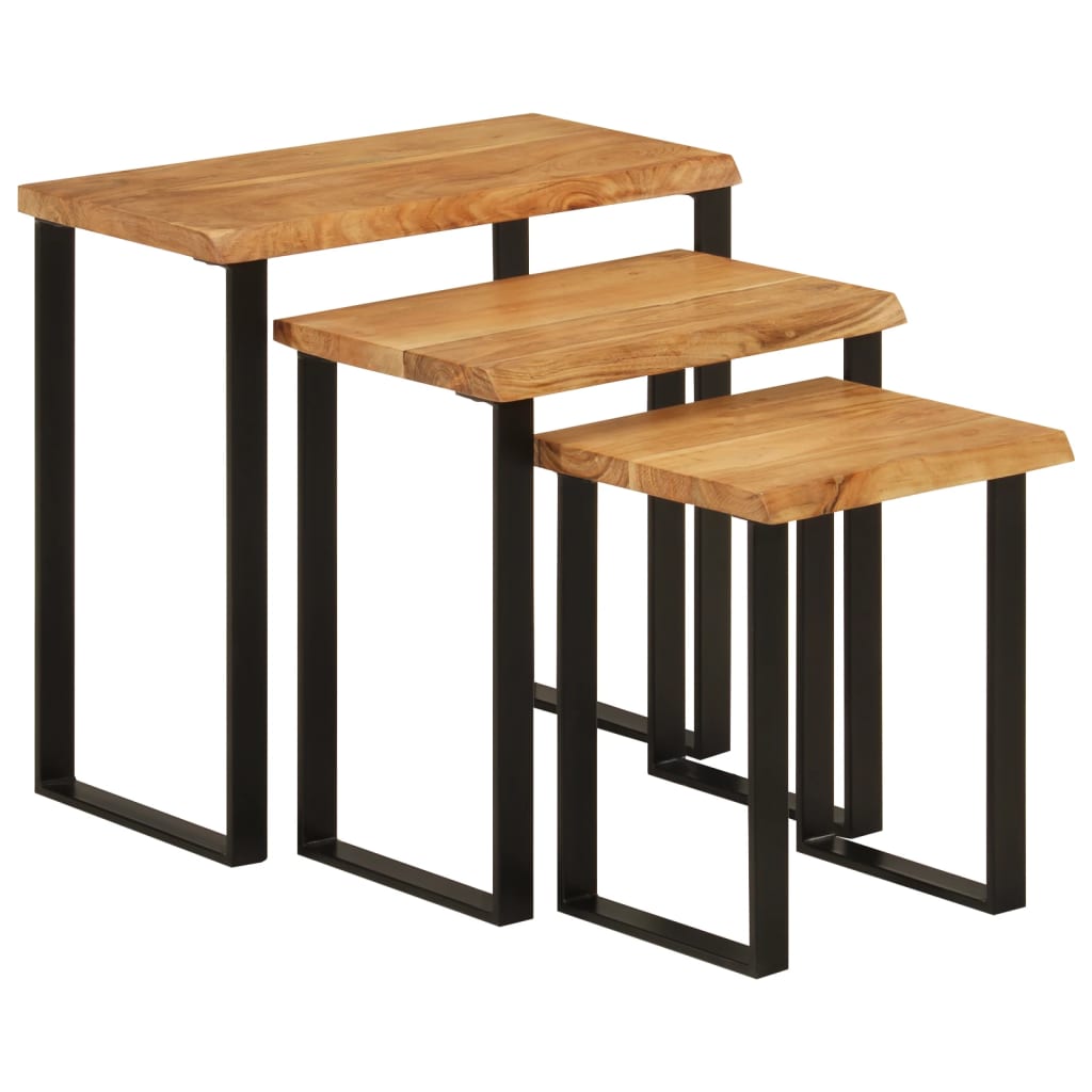 Ensemble de table 3 pcs avec bord naturel en bois d'acacia massif