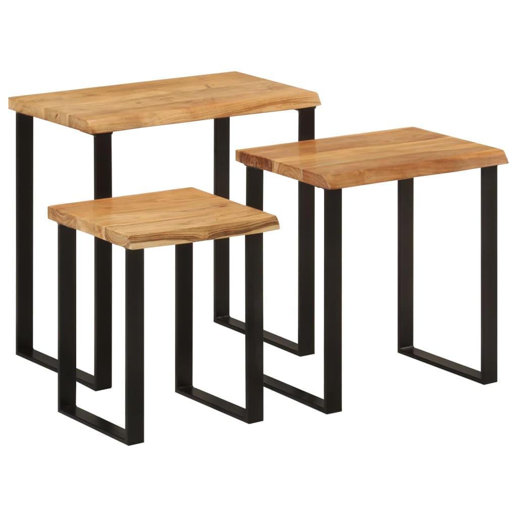 Ensemble de table 3 pcs avec bord naturel en bois d'acacia massif