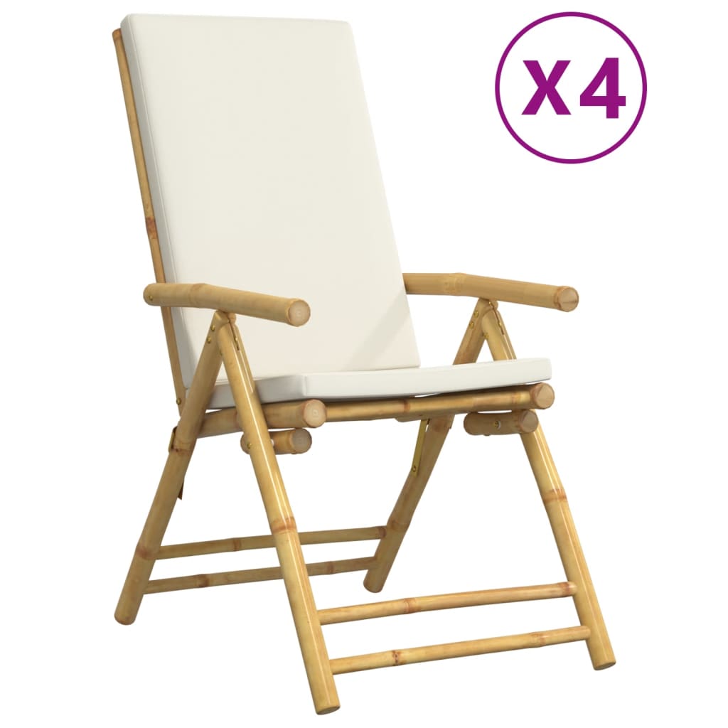 Chaises bistro 4 pcs pliables avec coussins en bambou