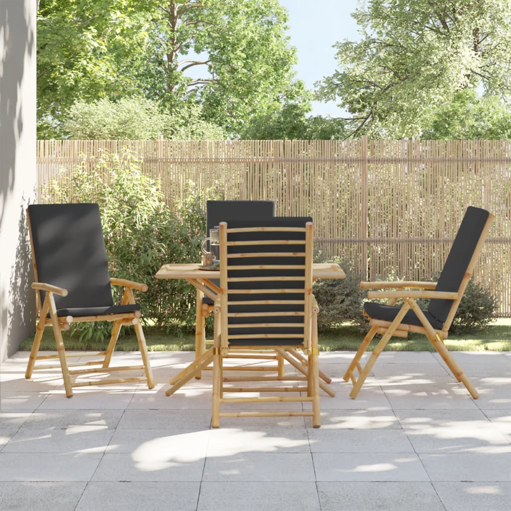 Chaises bistro 4 pcs pliables avec coussins en bambou