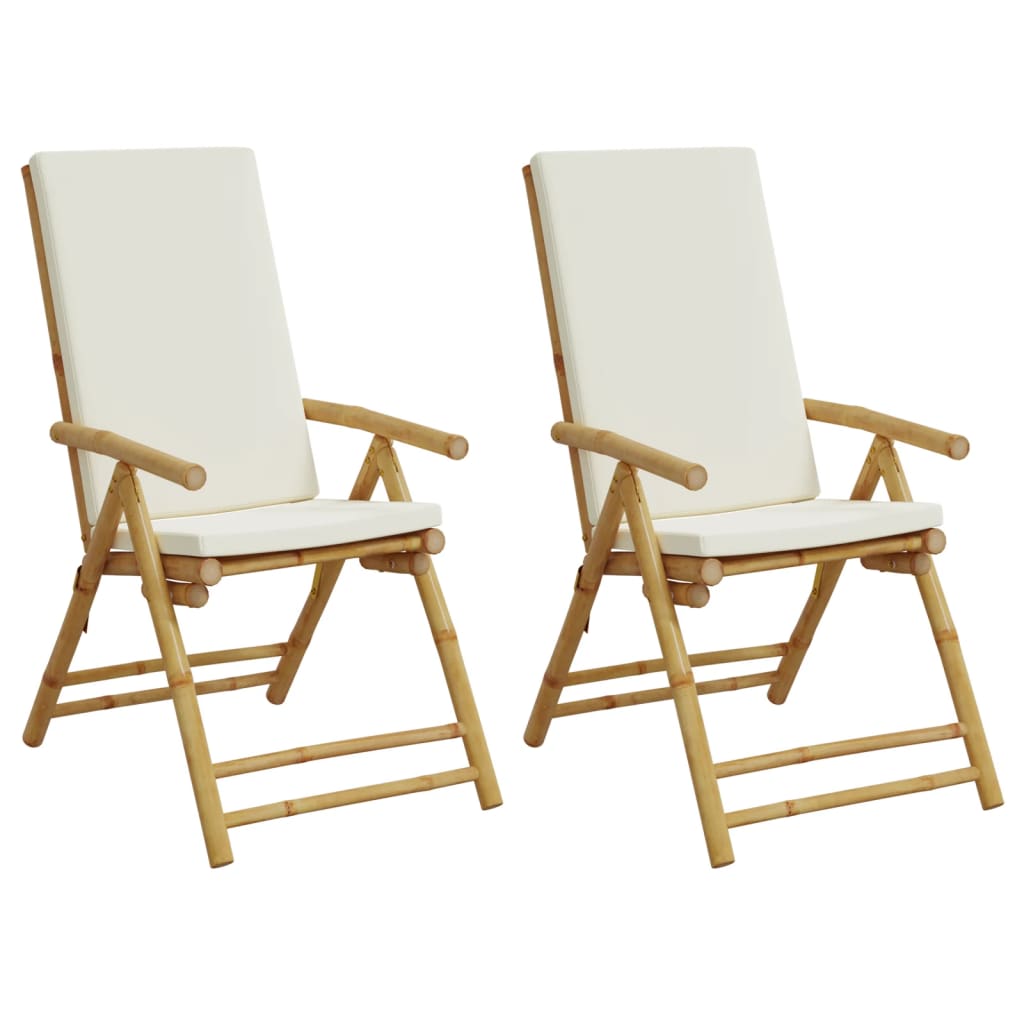 Chaises bistro 4 pcs pliables avec coussins en bambou