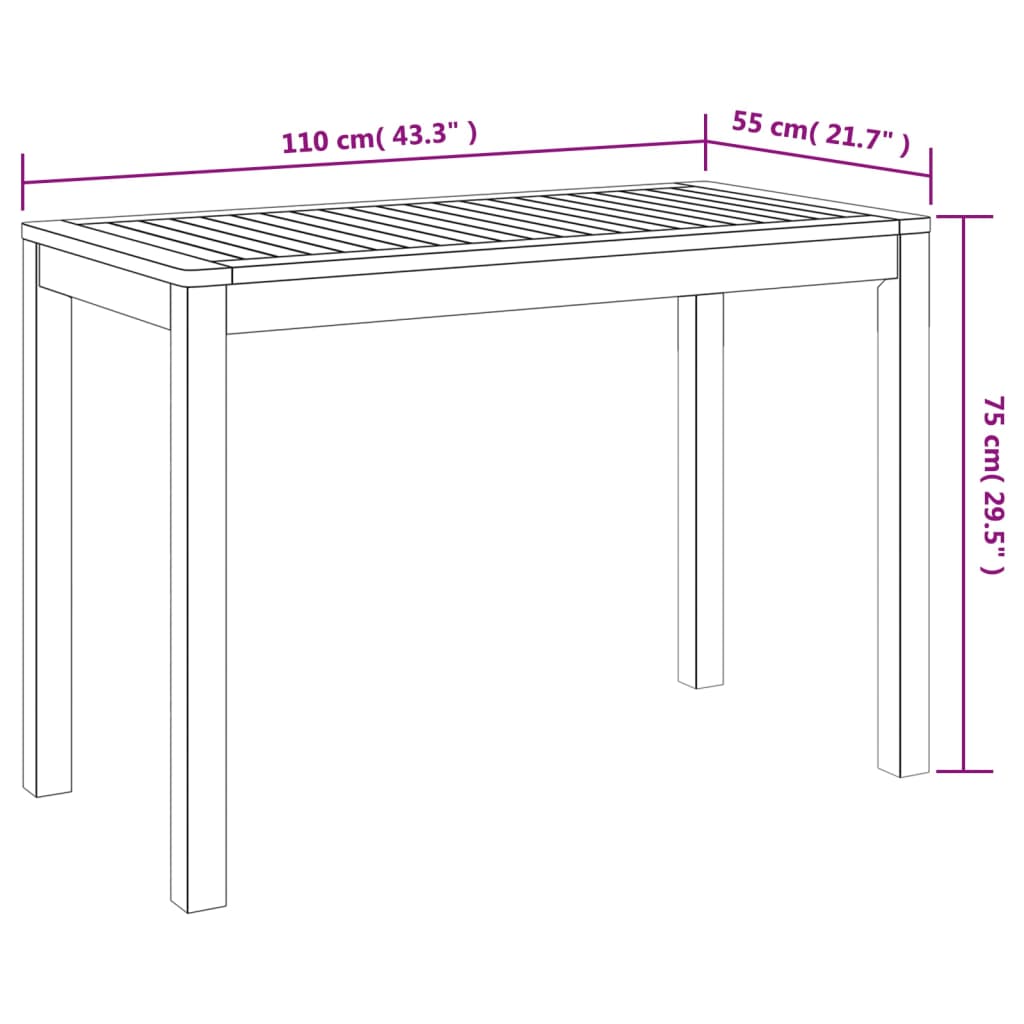 Table de jardin 110x55x75 cm en bois d'acacia massif