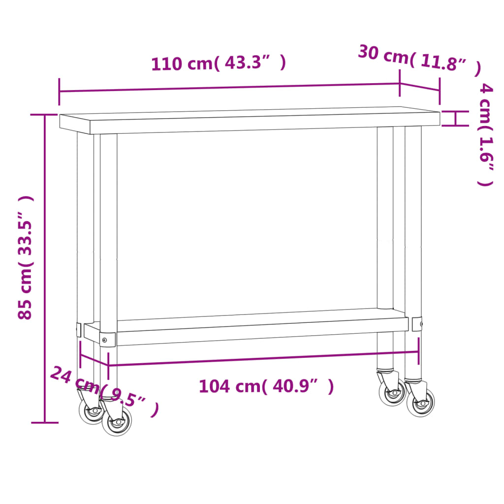 Keukenwerktafel met wielen 82,5x55x85 cm roestvrij staal