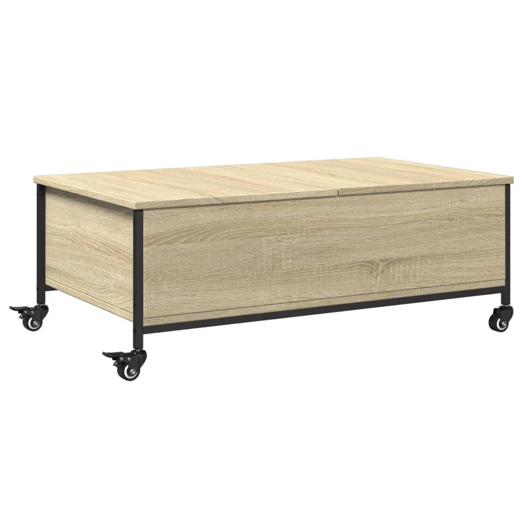 Salontafel met wielen 91x55x34 cm bewerkt hout