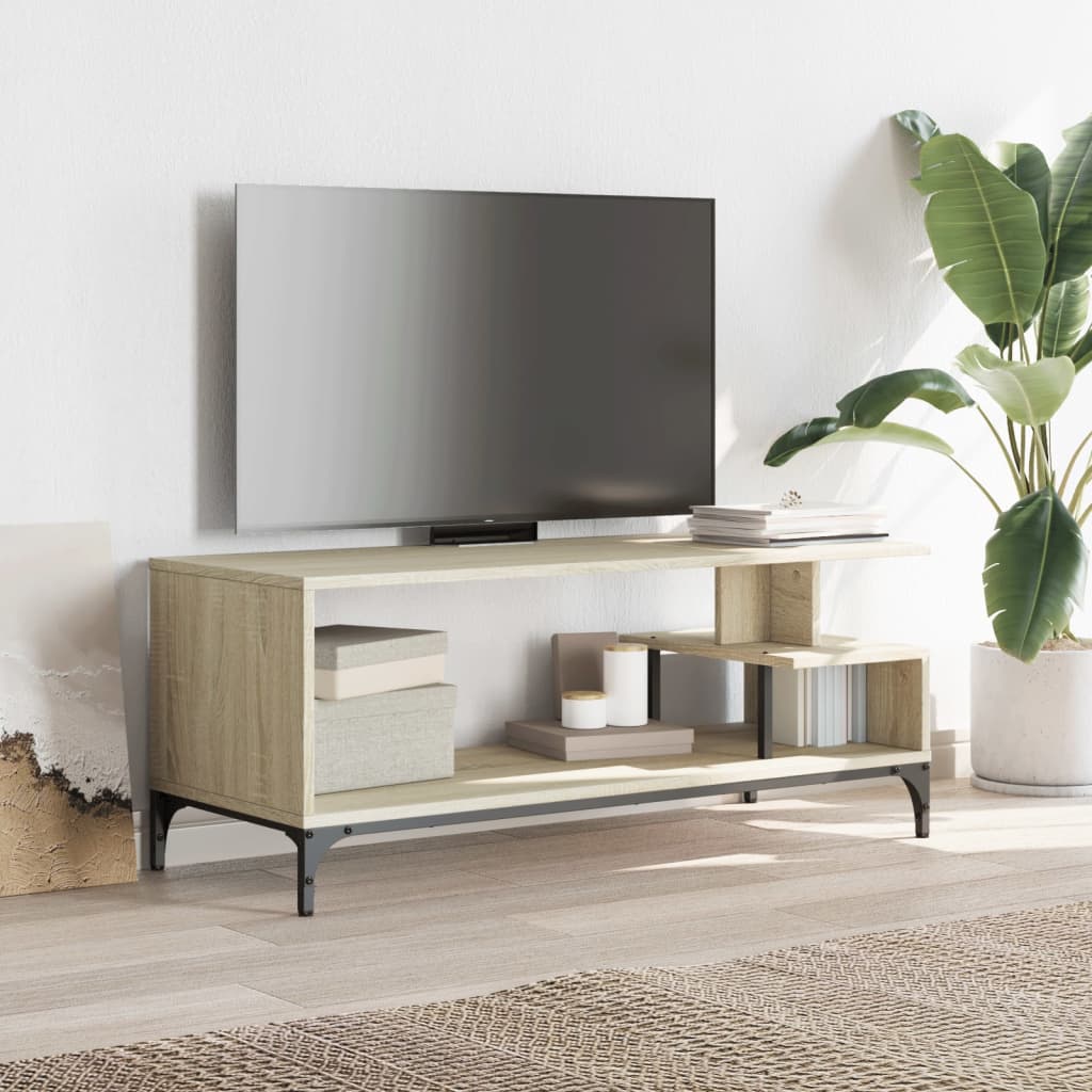 Meuble TV 102x40x41 cm bois et acier thermolaqué