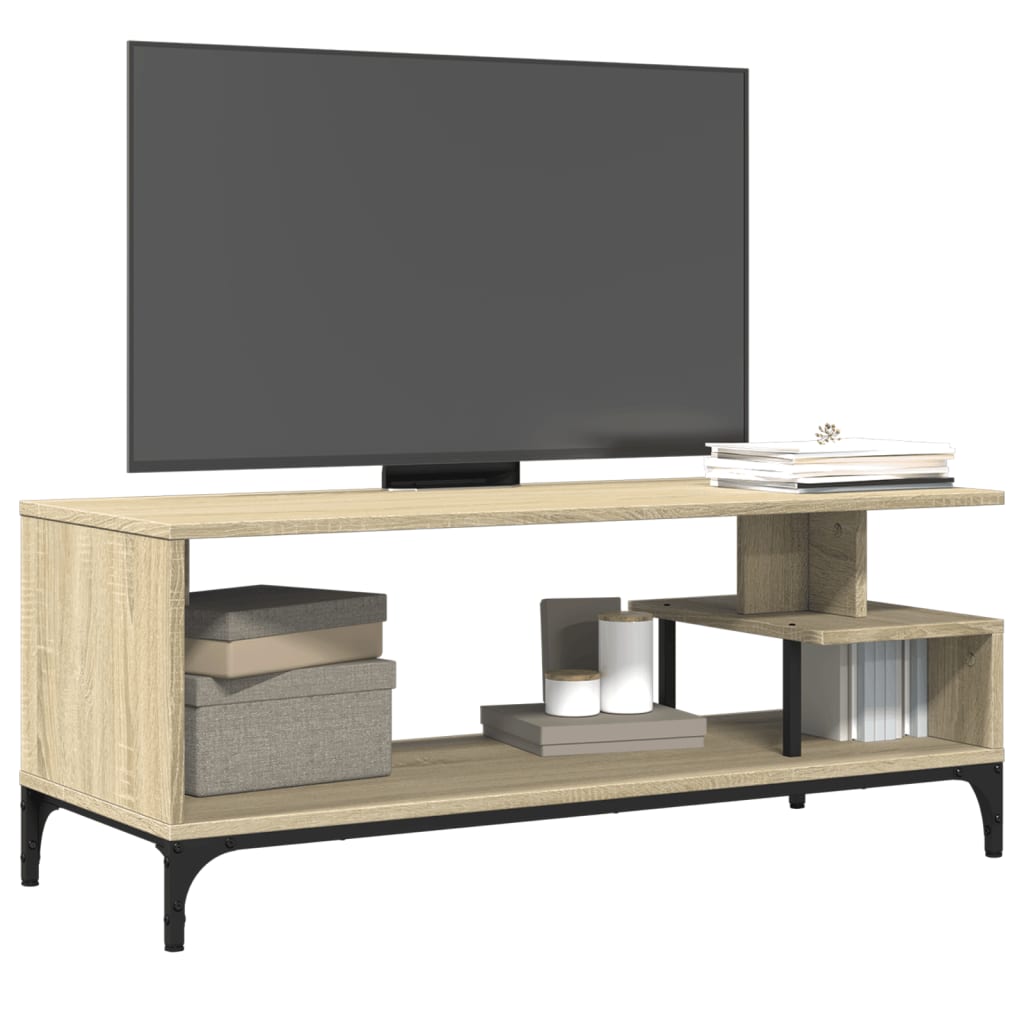 Meuble TV 102x40x41 cm bois et acier thermolaqué