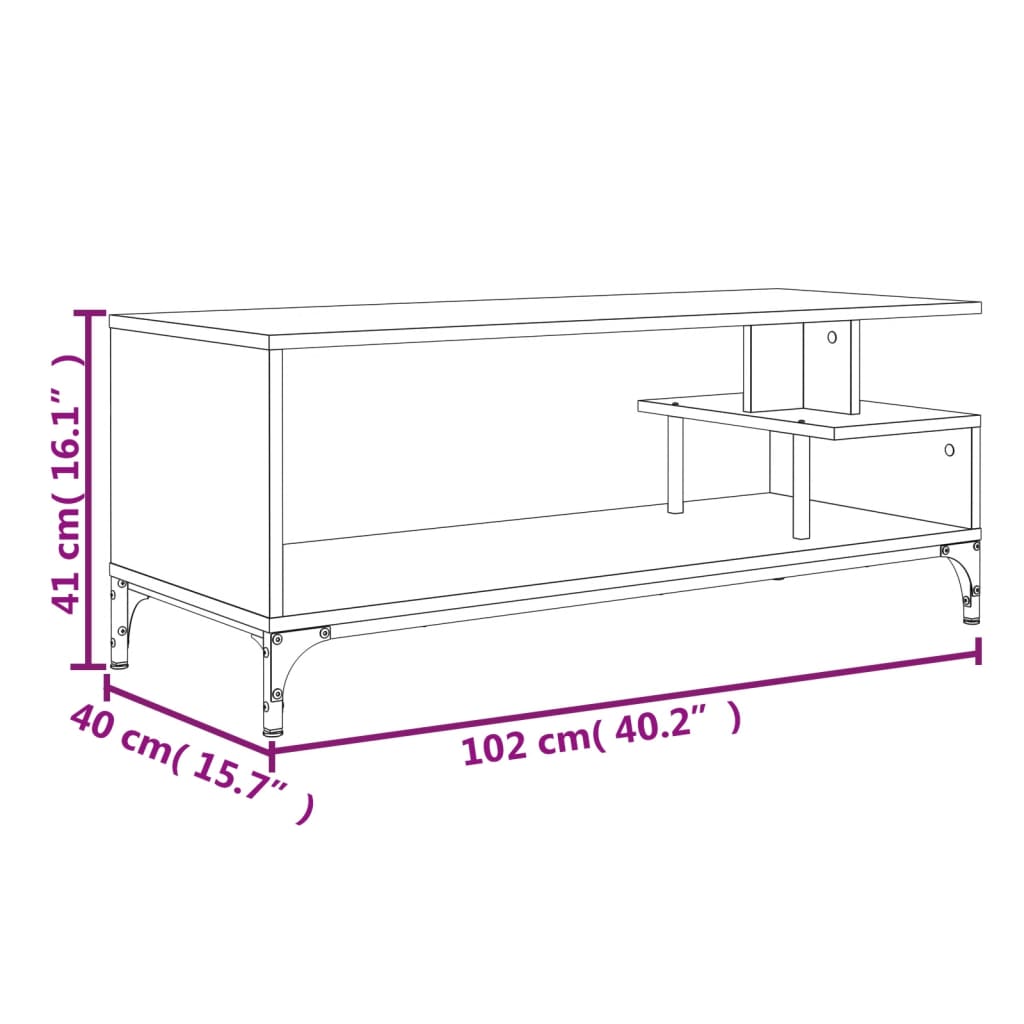 Meuble TV 102x40x41 cm bois et acier thermolaqué