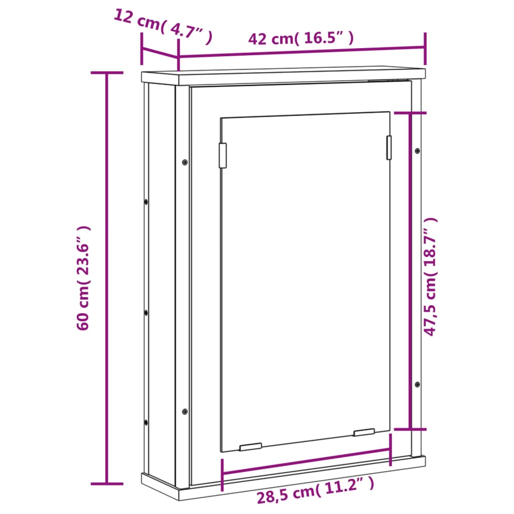 Armoire de toilette avec miroir 42x12x60 cm en bois travaillé