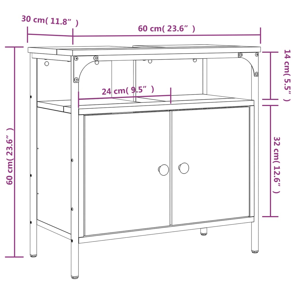 Meuble vasque 60x30x60 cm en dérivé du bois couleur chêne