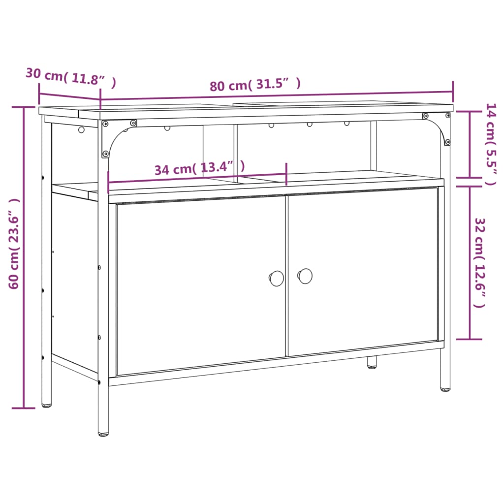 Meuble vasque 60x30x60 cm en dérivé du bois couleur chêne