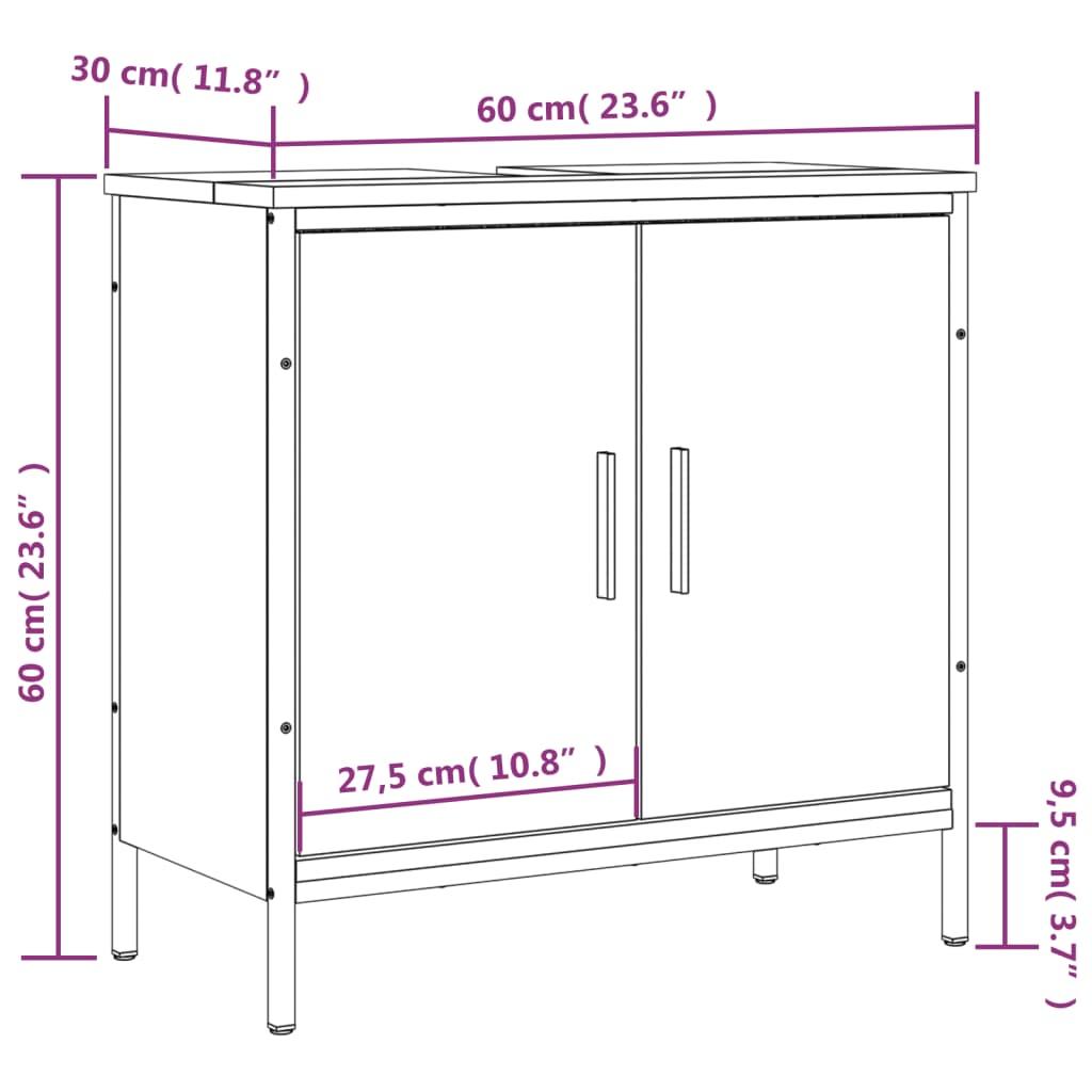 Meuble vasque 80x30x60 cm en dérivé du bois couleur chêne