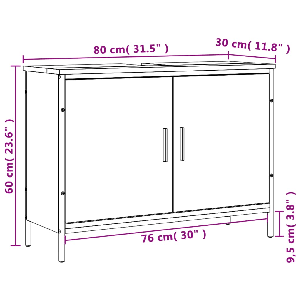 Meuble vasque 80x30x60 cm en dérivé du bois couleur chêne