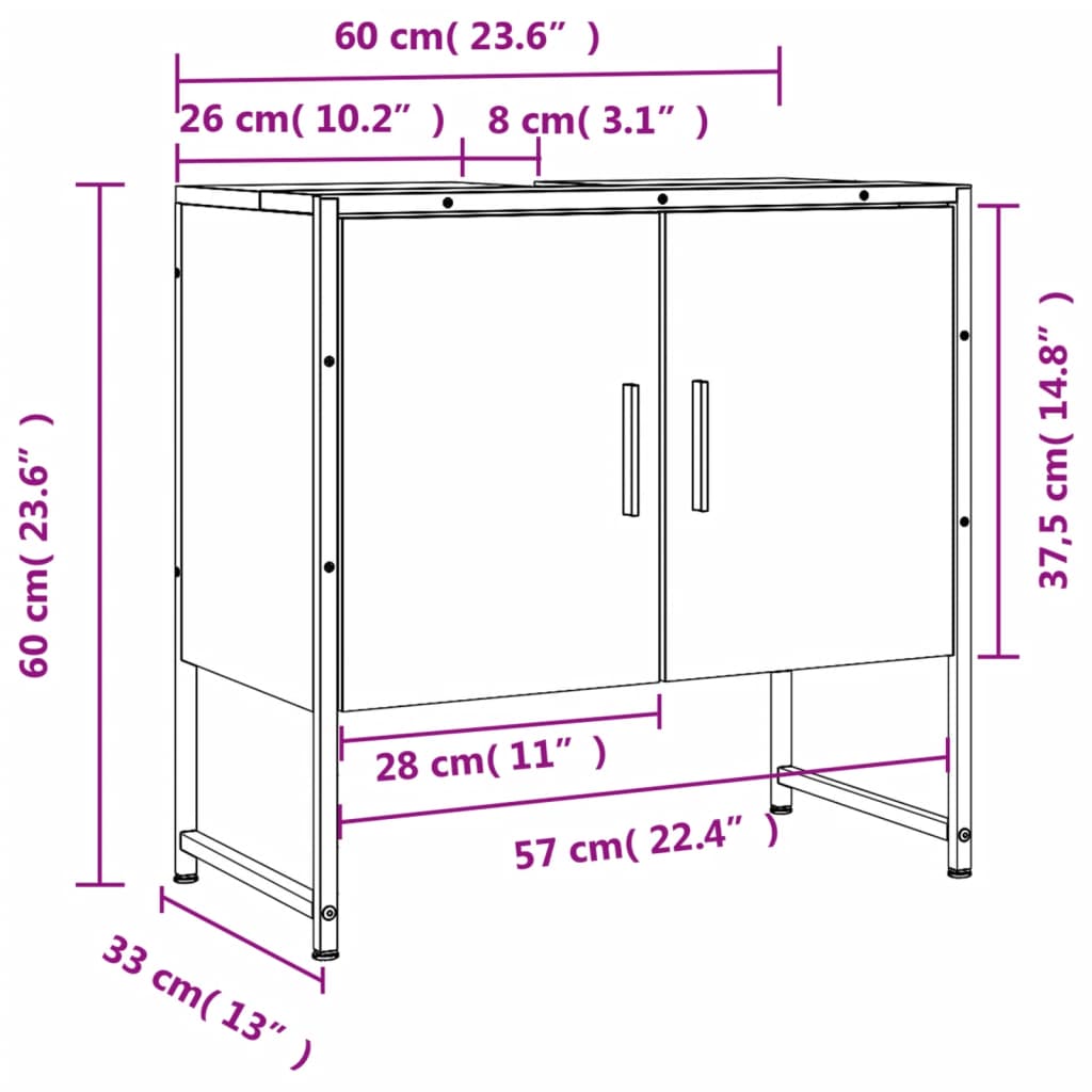 Badkamerkast 60x33x60 cm bewerkt hout eikenkleurig