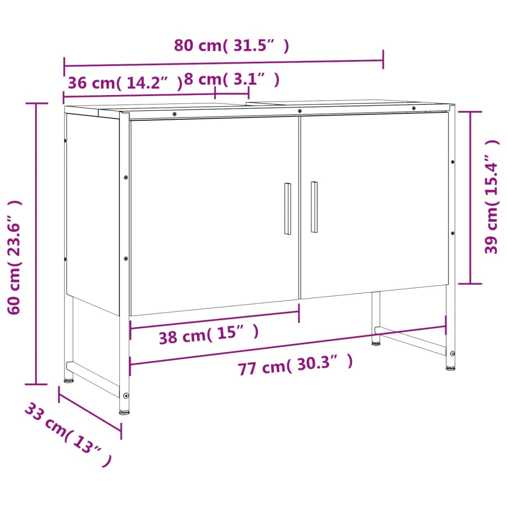 Badkamerkast 60x33x60 cm bewerkt hout eikenkleurig