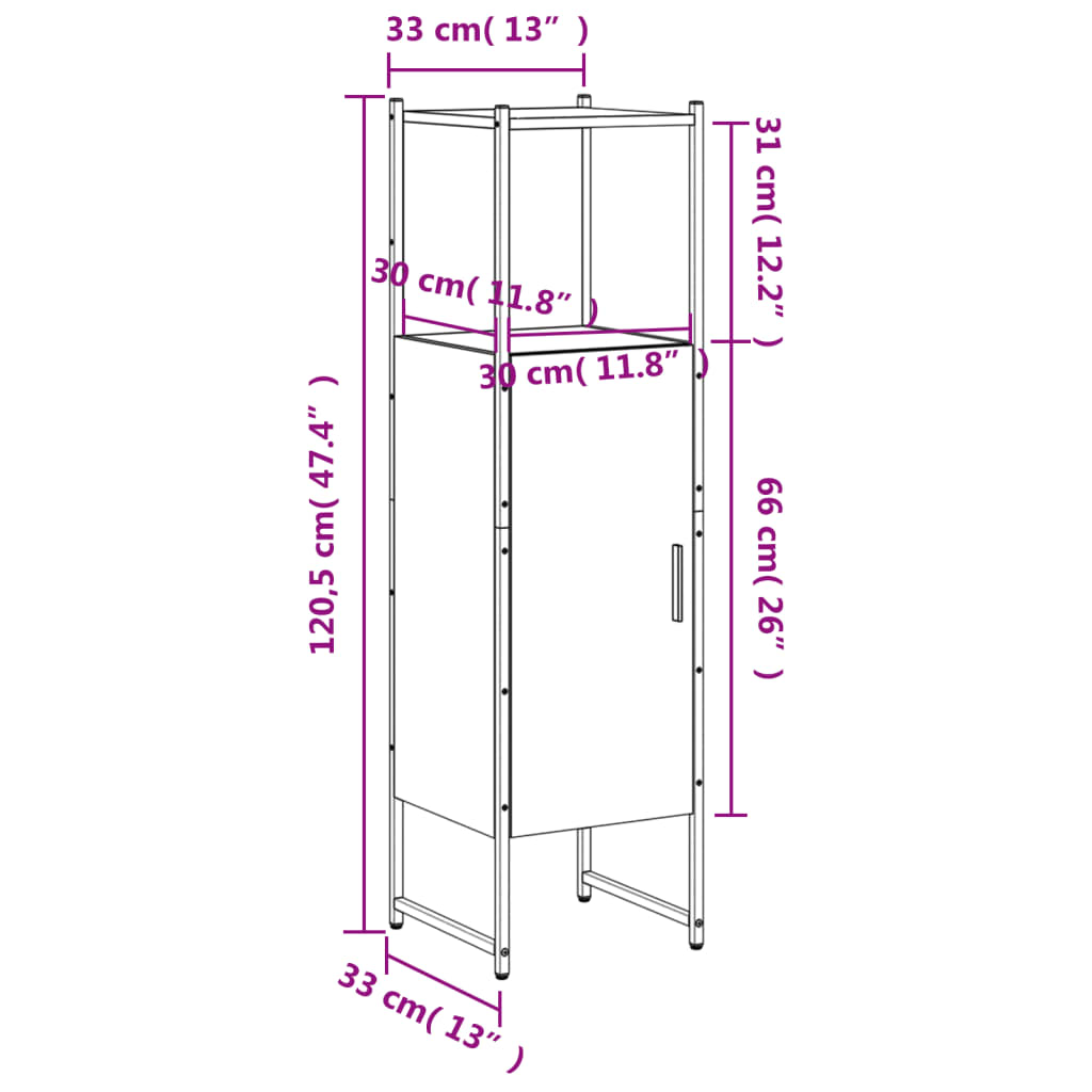 Badkamerkast 33x33x120,5 cm bewerkt hout