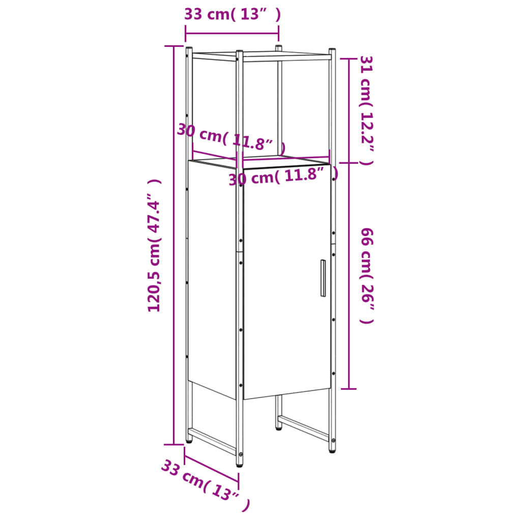 Badkamerkast 33x33x120,5 cm bewerkt hout