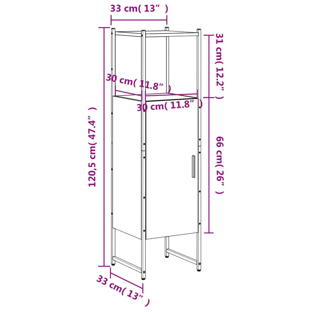 Badkamerkast 33x33x120,5 cm bewerkt hout