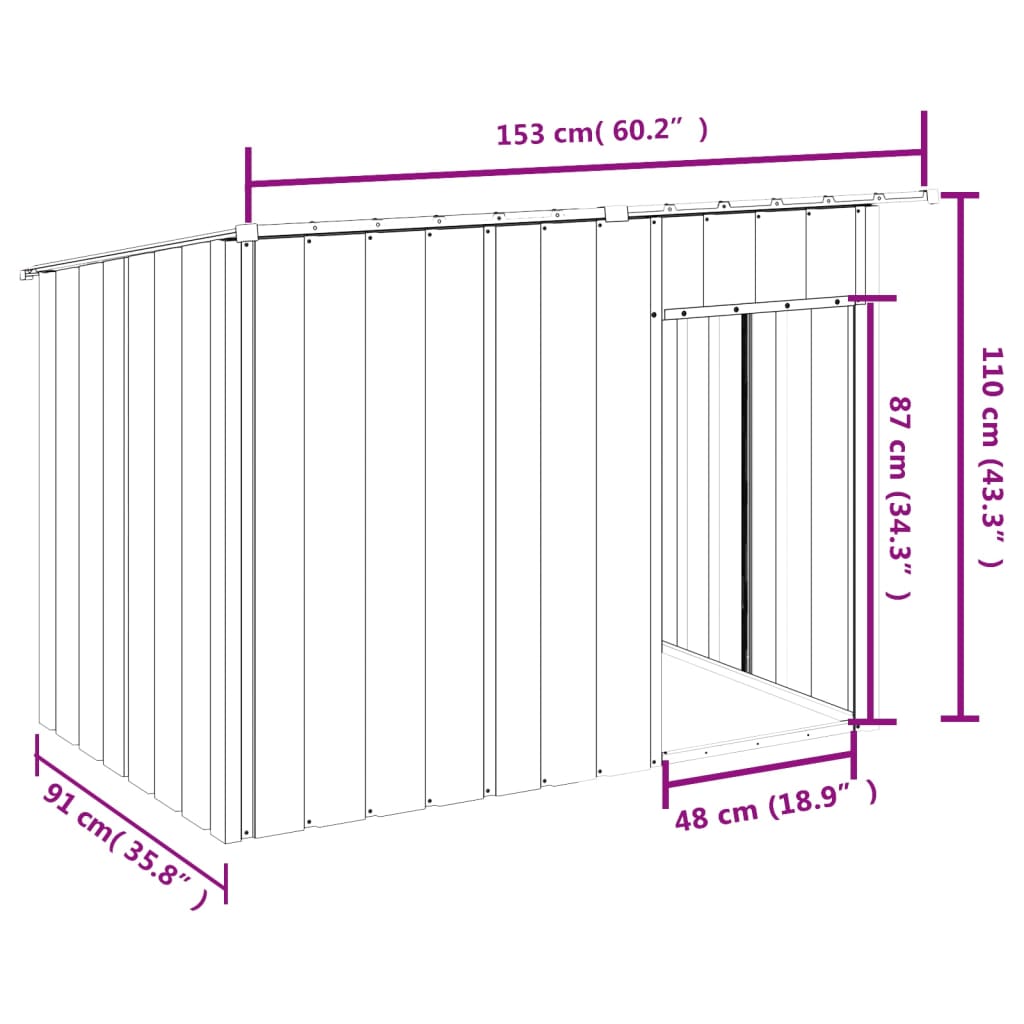 Hondenhok met ren 153x194x110 cm staal antracietkleurig