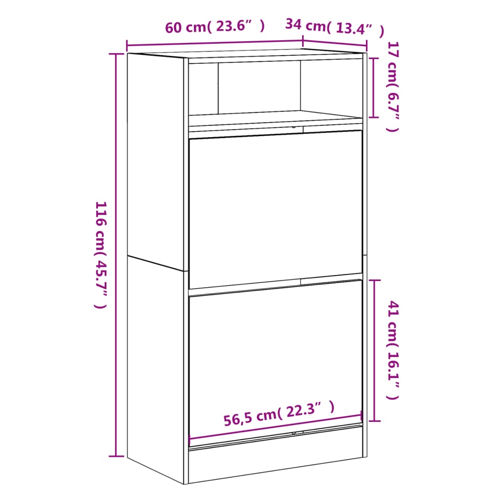 Schoenenkast met 2 klaplades 80x34x116 cm