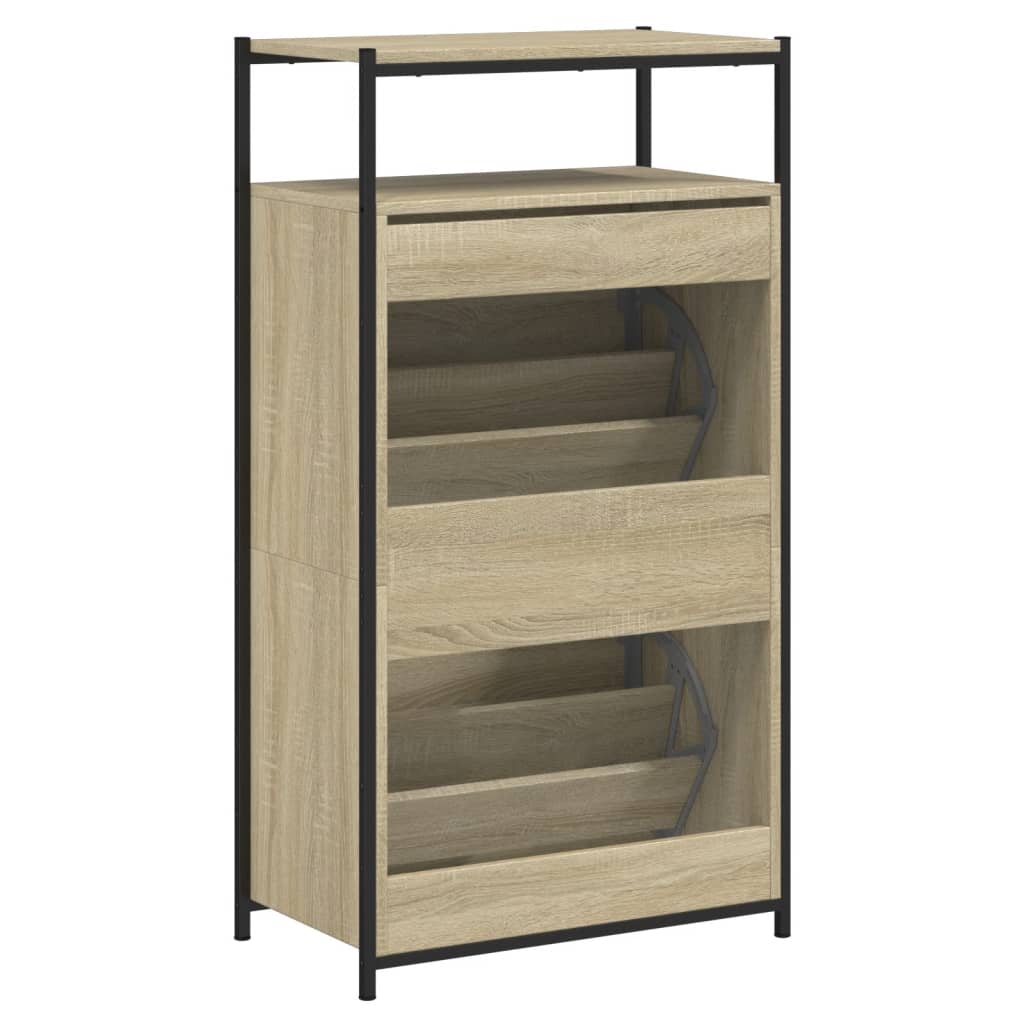 Schoenenkast 75x34x112 cm bewerkt hout eikenkleurig