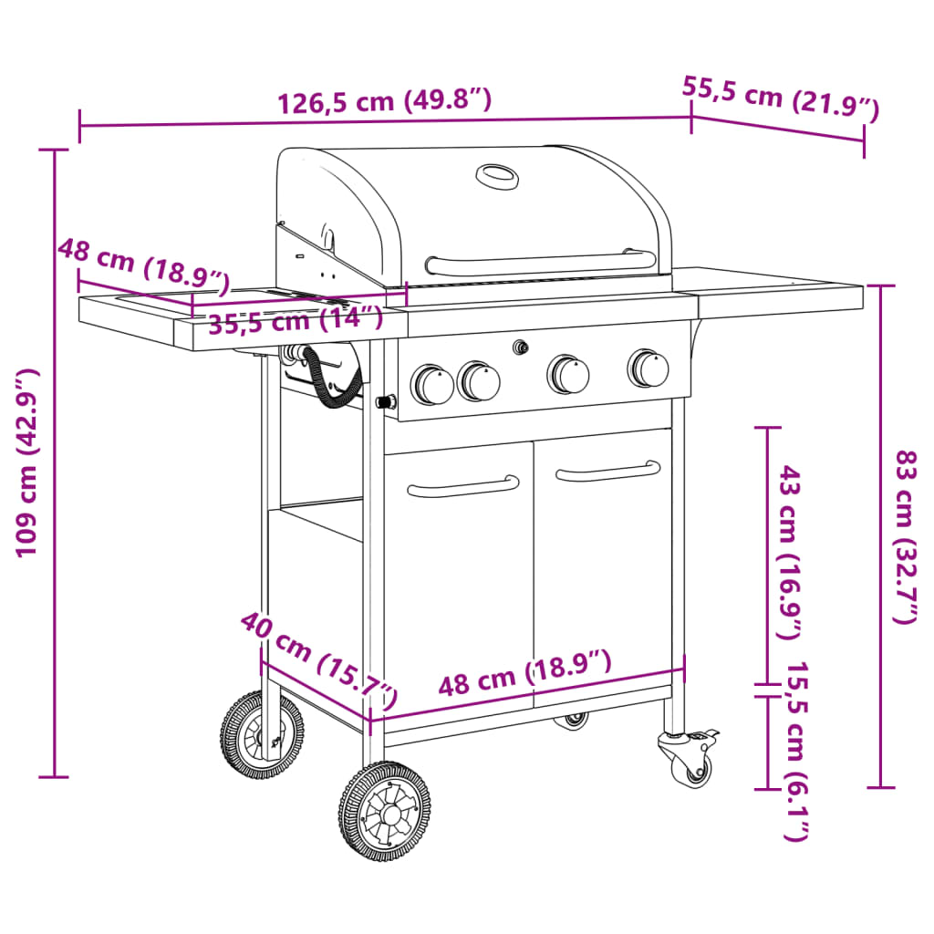 Gasbarbecue met 7 branders gepoedercoat staal zwart