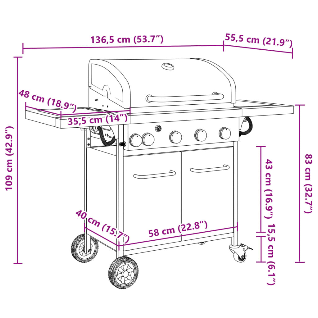 Gasbarbecue met 7 branders gepoedercoat staal zwart