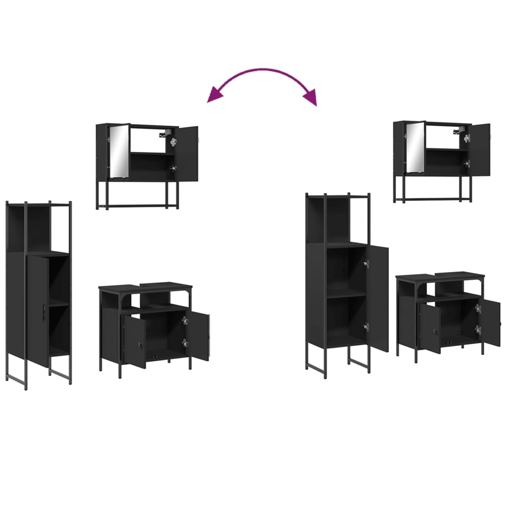3-delige Badkamermeubelset bewerkt hout zwart