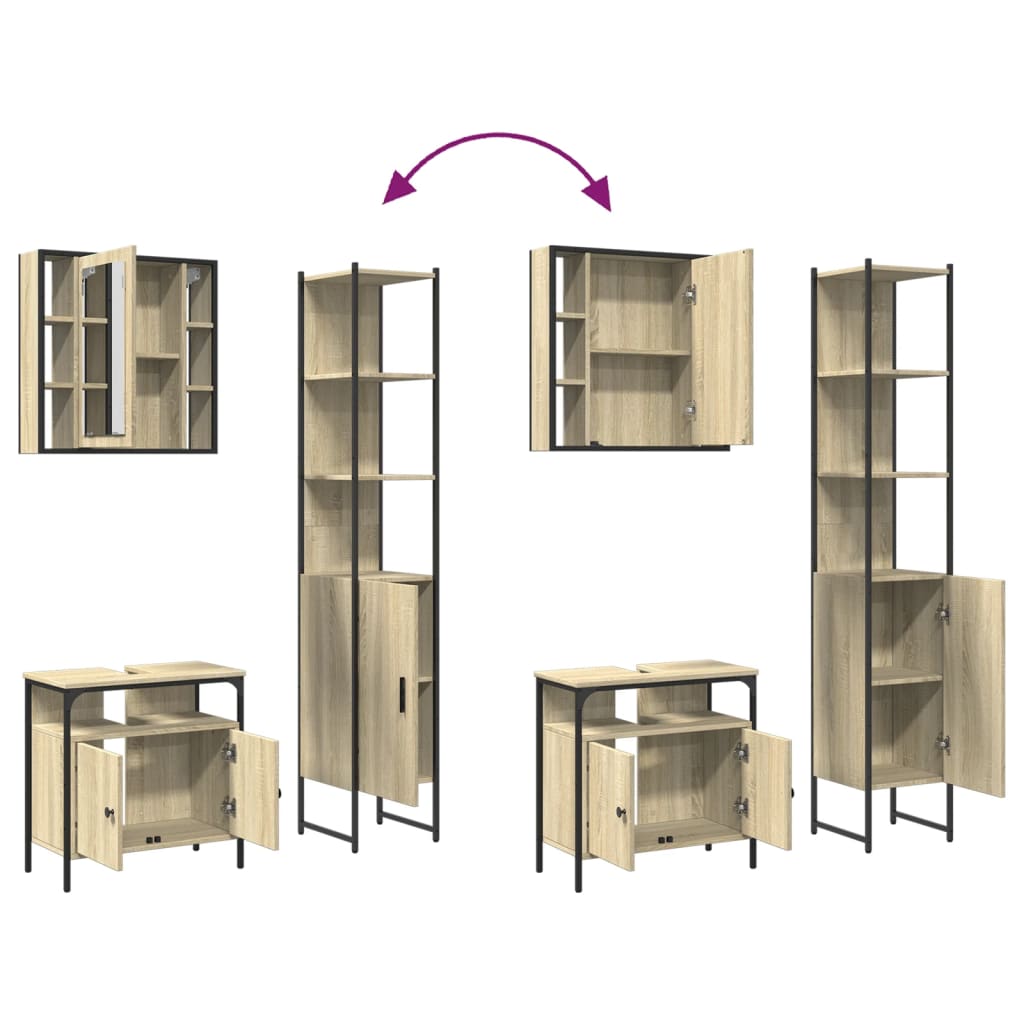 3-delige Badkamerkastenset bewerkt hout sonoma eikenkleurig