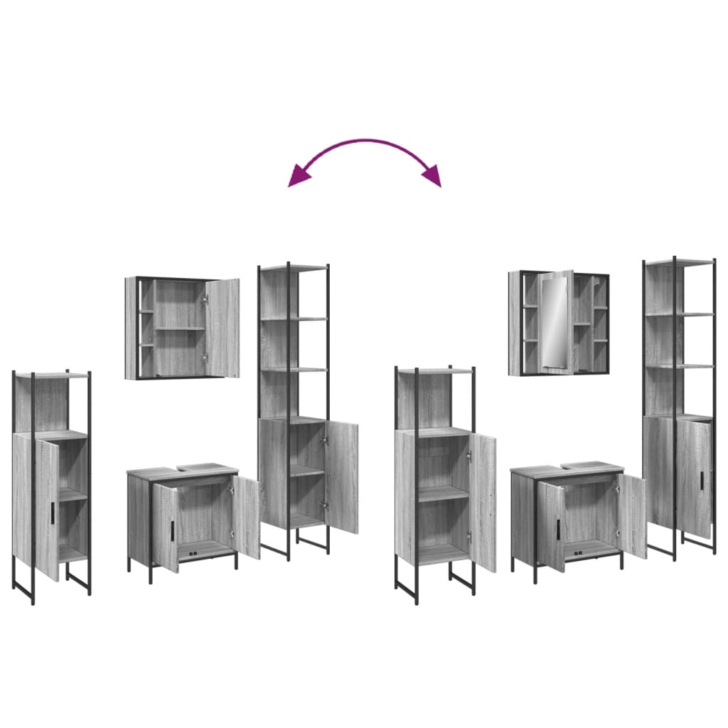 4-delige Badkamermeubelset bewerkt hout grijs sonoma eikenkleur
